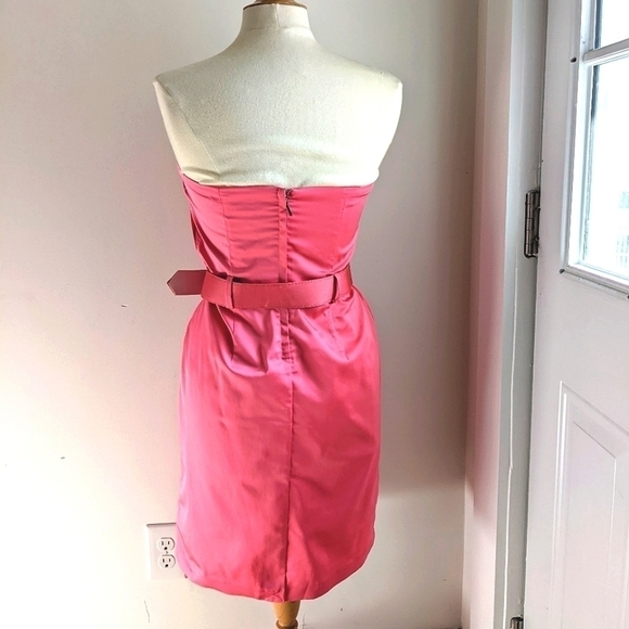 NEW York and Company Hot Pink Belted Midi Strapless Dress 8 Mod Retro Wiggle - Picture 2 of 12